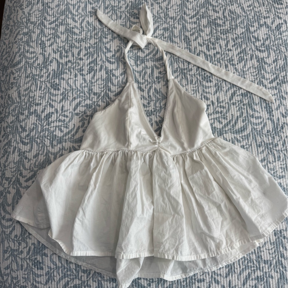 Free People White Halter Peplum Tie-Back Crop Top